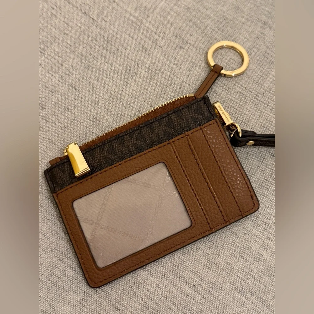 Michael Kors Studded Jet Set Wristlet wallet gold key ring logo print Tan Brown - Picture 6 of 7